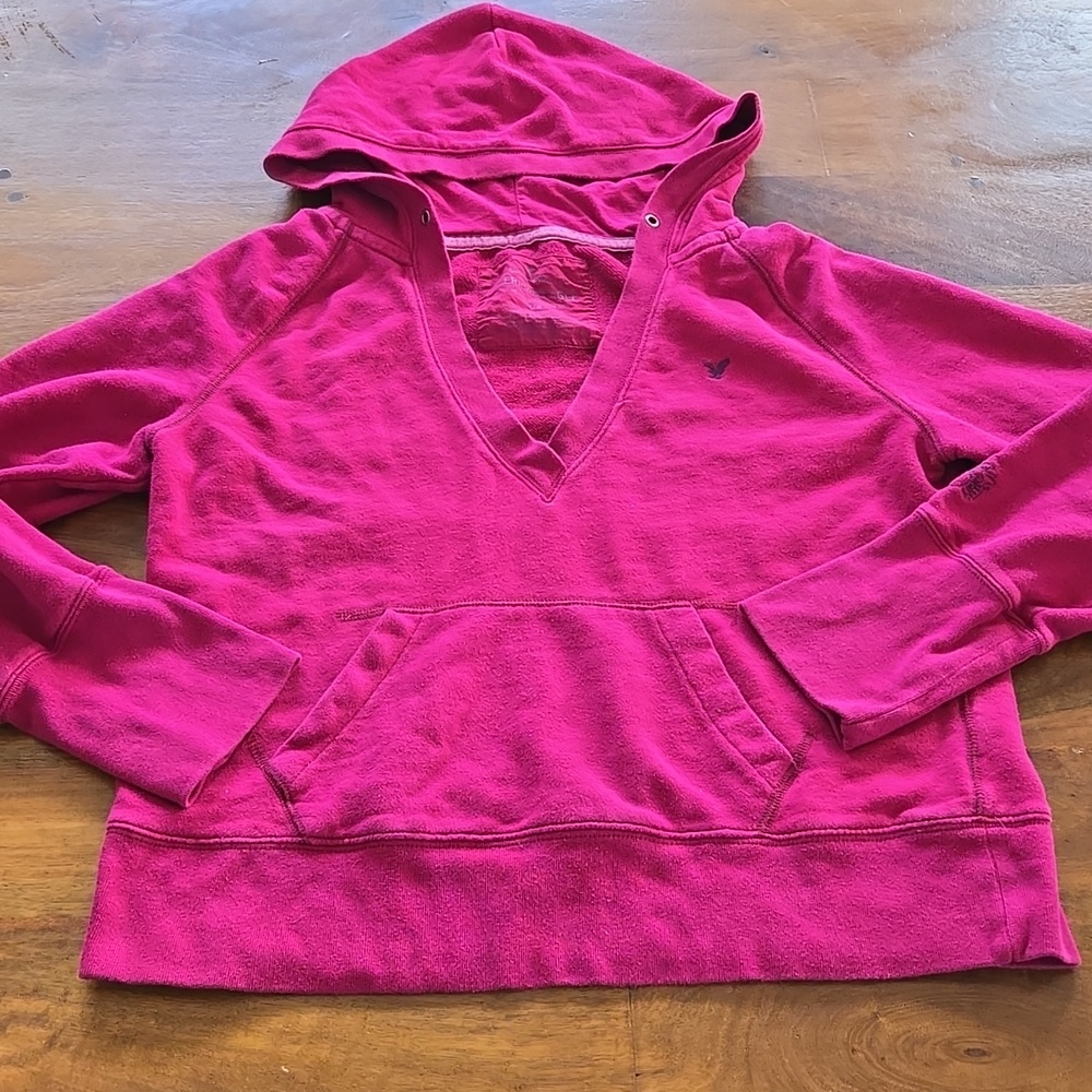 American Eagle Y2K Pink!Red Hoodie Sweatshirt Sz L